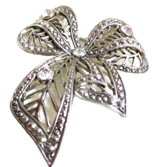 Vintage Jewelry - 5/$35 Vintage Ribbon Bow Open Work Brooch Rhinestone Silver Tone Marcasite Look